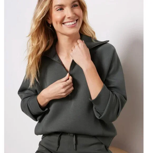 SPANX AirEssentials Half Zip Dark Palm Luxurious Soft Comfortable Size L - Picture 2 of 7